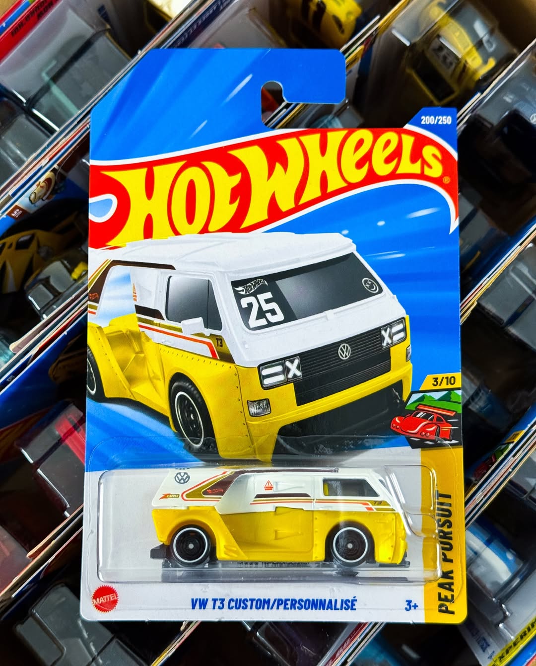 Hot Wheels 2025 – VW T3 Custom #200 (White/Yellow) | New Case Q | 1:64 Diecast Van Collectible