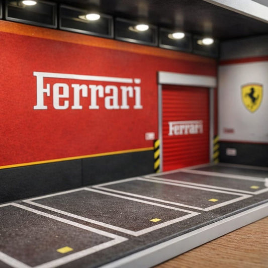 Ferrari hotwheels garageHot Wheels Ferrari Racing Garage Diorama Display – Premium Die-Cast Car Parking Scene