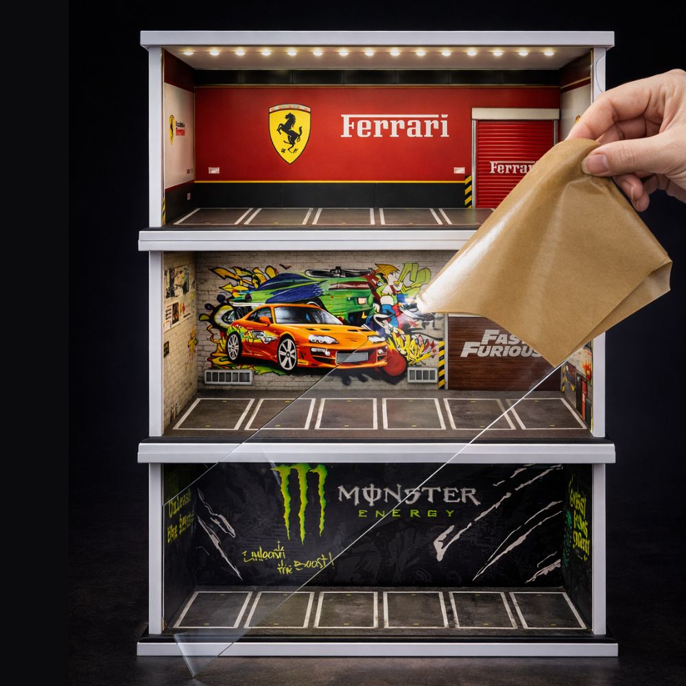Porsche Racing Garage Diorama – Premium Display Case for 1:64 Die-Cast Cars