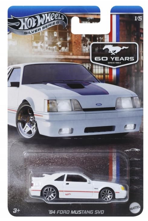Hot Wheels Silver Series ’84 Ford Mustang SVO 1:64 Scale Die-Cast Car (White) – Ages 3 & Up