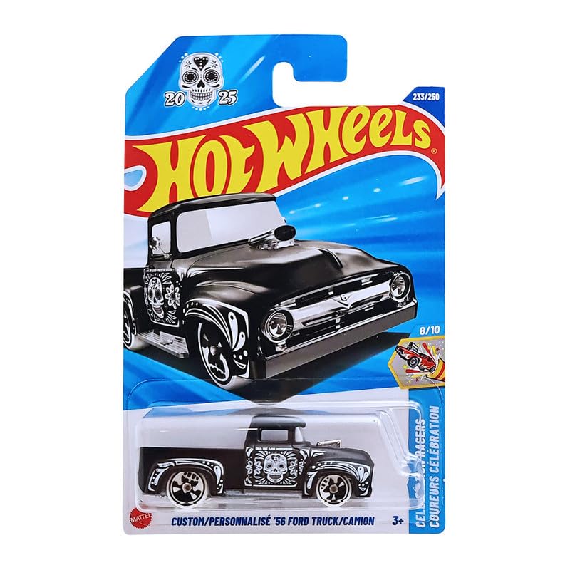 Hot Wheels 2025 Custom ’56 Ford Truck Celebration Racers (Black) | 1:64 Scale Die-Cast Pickup by Mattel
