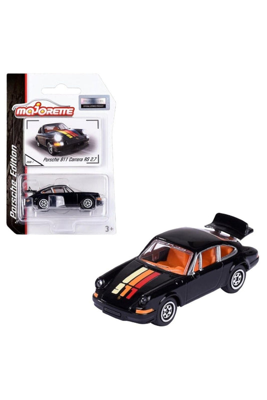 Majorette Porsche 911 Carrera RS 2.7 Die-Cast Model Car, Black with Racing Stripes, 3+ Years