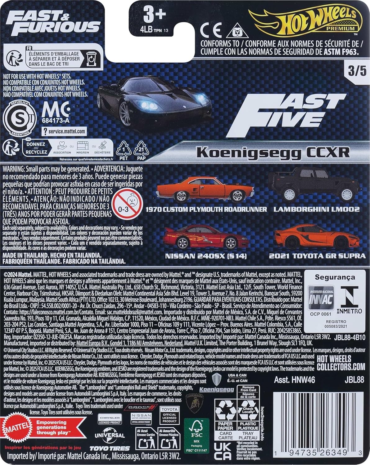 Hot Wheels Premium Fast & Furious 2010 Koenigsegg CCXR – 1:64 Scale Die-Cast Car (Black, Metal Body & Real Riders)