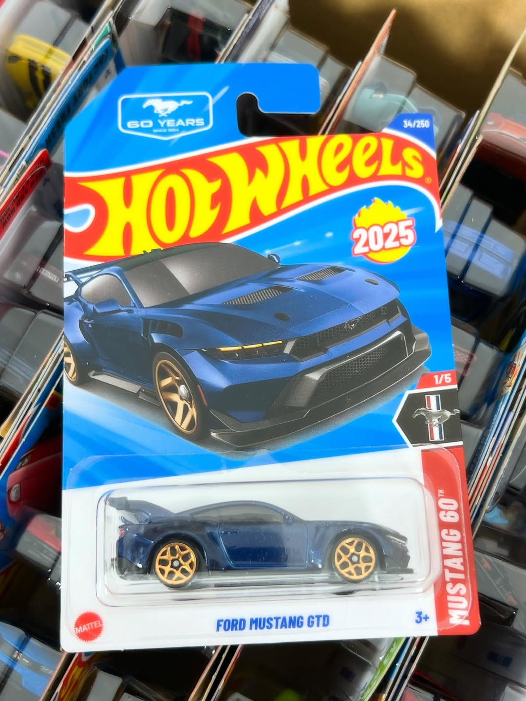 Hot Wheels Ford Mustang GTD Blue #34 – 1:64 Scale Die-Cast Car (2025 Mainline Q Case | 60th Anniversary Edition)