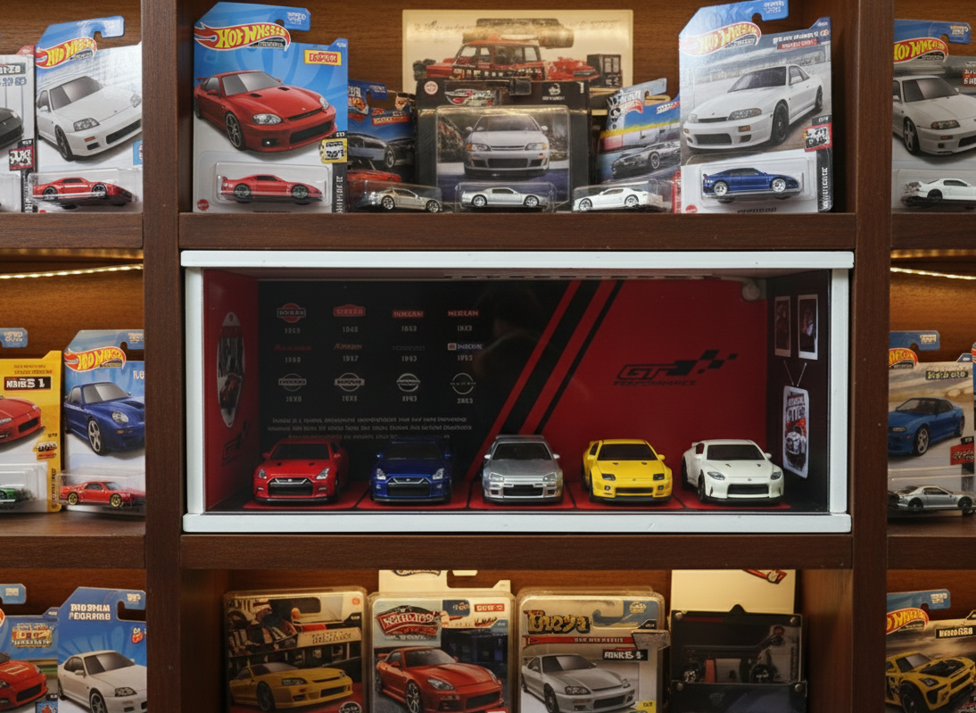 Premium Hot Wheels Garage Display Case – 1/64 Diecast Showroom Storage with LED Lighting