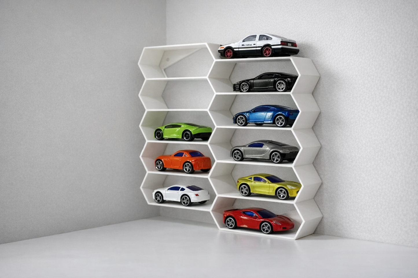 Hex-Style Hot Wheels Car Display Stand | Wall & Table Organizer (Multi-Slot)