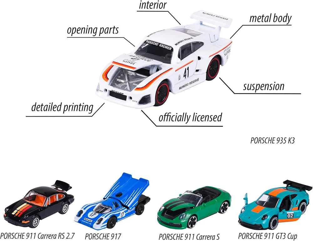 Majorette Porsche Edition Die-Cast Cars Collection Set, 5 Vehicles, Racing Models