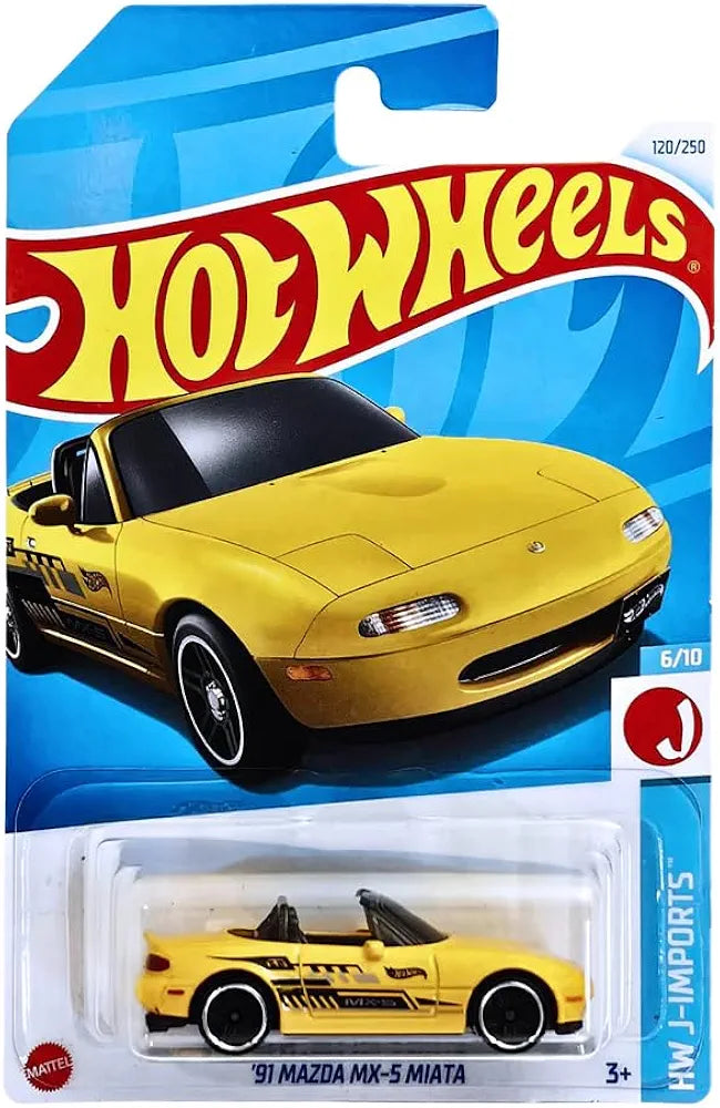 Hot Wheels 1:64 Scale 91 Mazda MX-5 Miata HW-J-Import for Ages 3 and Up by Small Clamp (Yellow)
