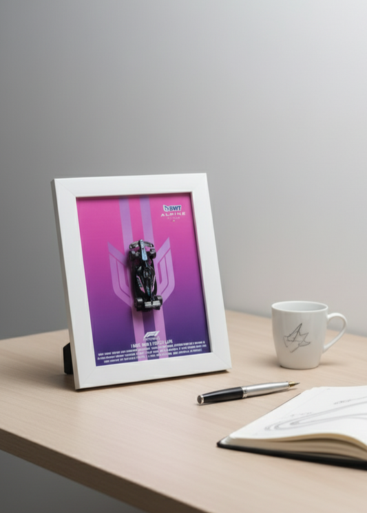 Hot Wheels BWT Alpine F1 Team Car Framed Display – A524 1:64 Scale Die-Cast Collectible | Official Formula 1 Memorabilia for Fans