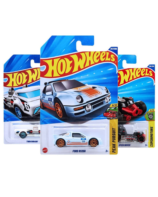 Hot Wheels Die-Cast 3 Car Bundle | Ford RS200, Twin Dorado, Speed Driver | Original Mattel