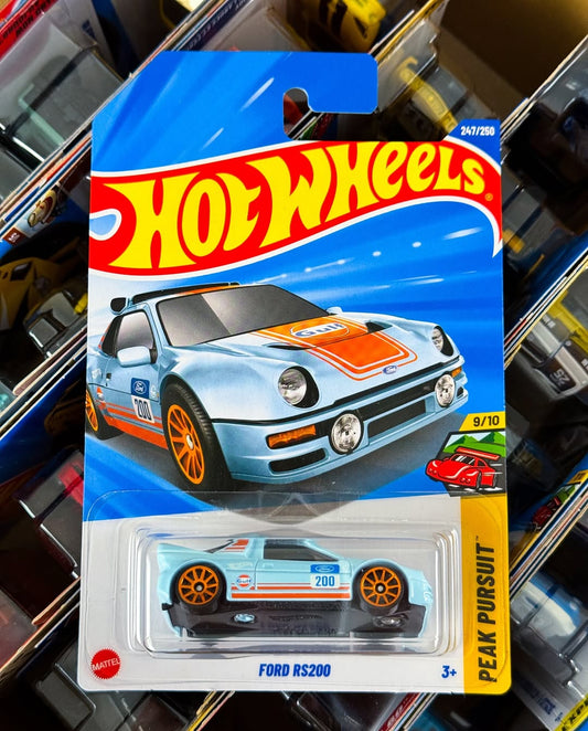 Hot Wheels 2025 Ford RS200 Spectraflame Blue & Sky Blue – Q Case | Peak Pursuit Series | 1:64 Scale Die-Cast Collectible Car