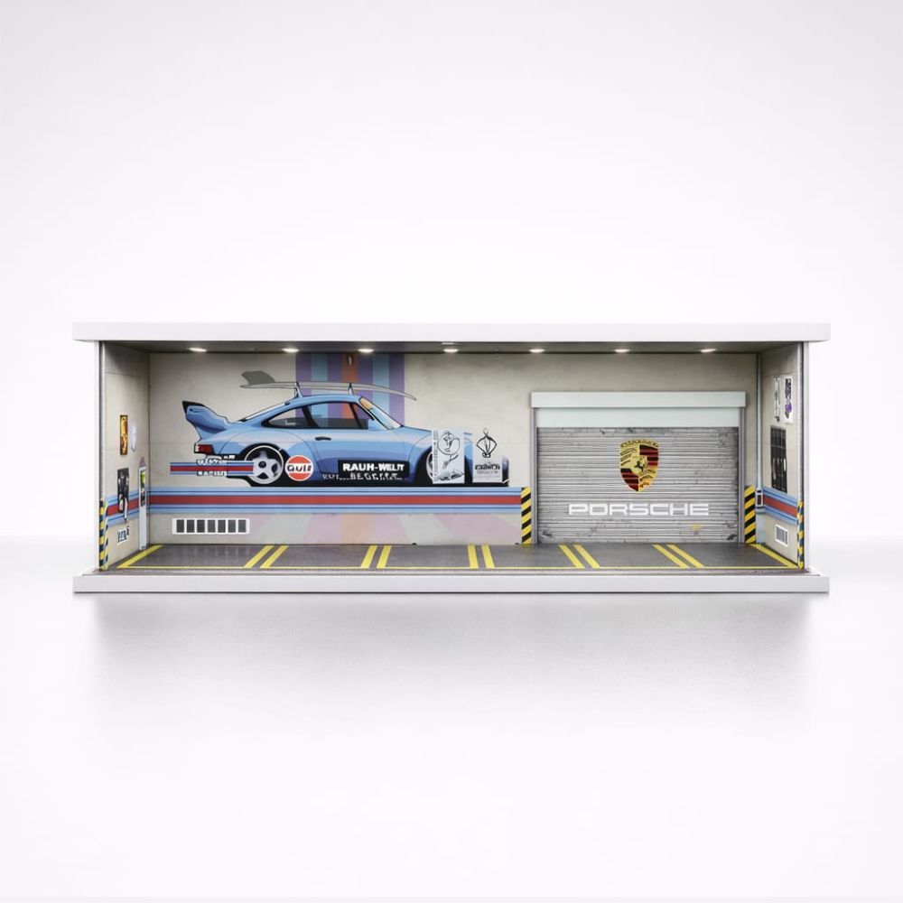 Porsche Racing Garage Diorama – Premium Display Case for 1:64 Die-Cast Cars