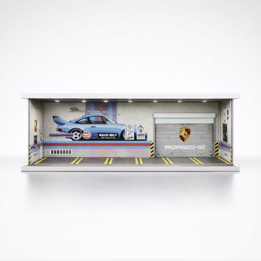 Porsche Racing Garage Diorama – Premium Display Case for 1:64 Die-Cast Cars