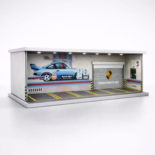 Porsche Racing Garage Diorama – Premium Display Case for 1:64 Die-Cast Cars