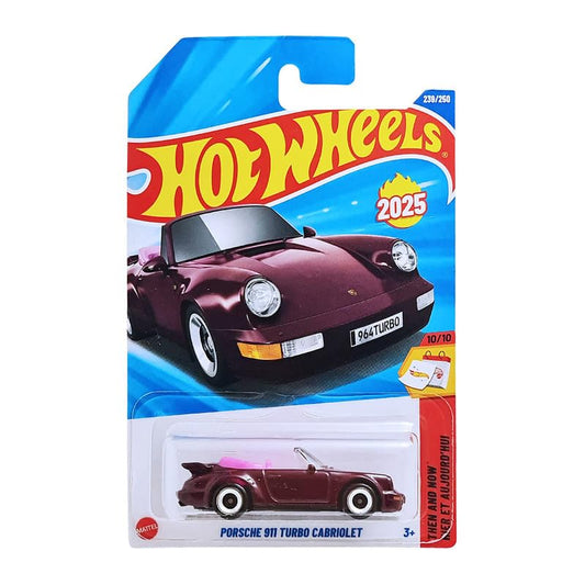 Hot Wheels 2025 Porsche 911 Turbo Cabriolet “Then and Now” | 1:64 Scale Die-Cast Car (Wine) | Collector’s Edition 239/250