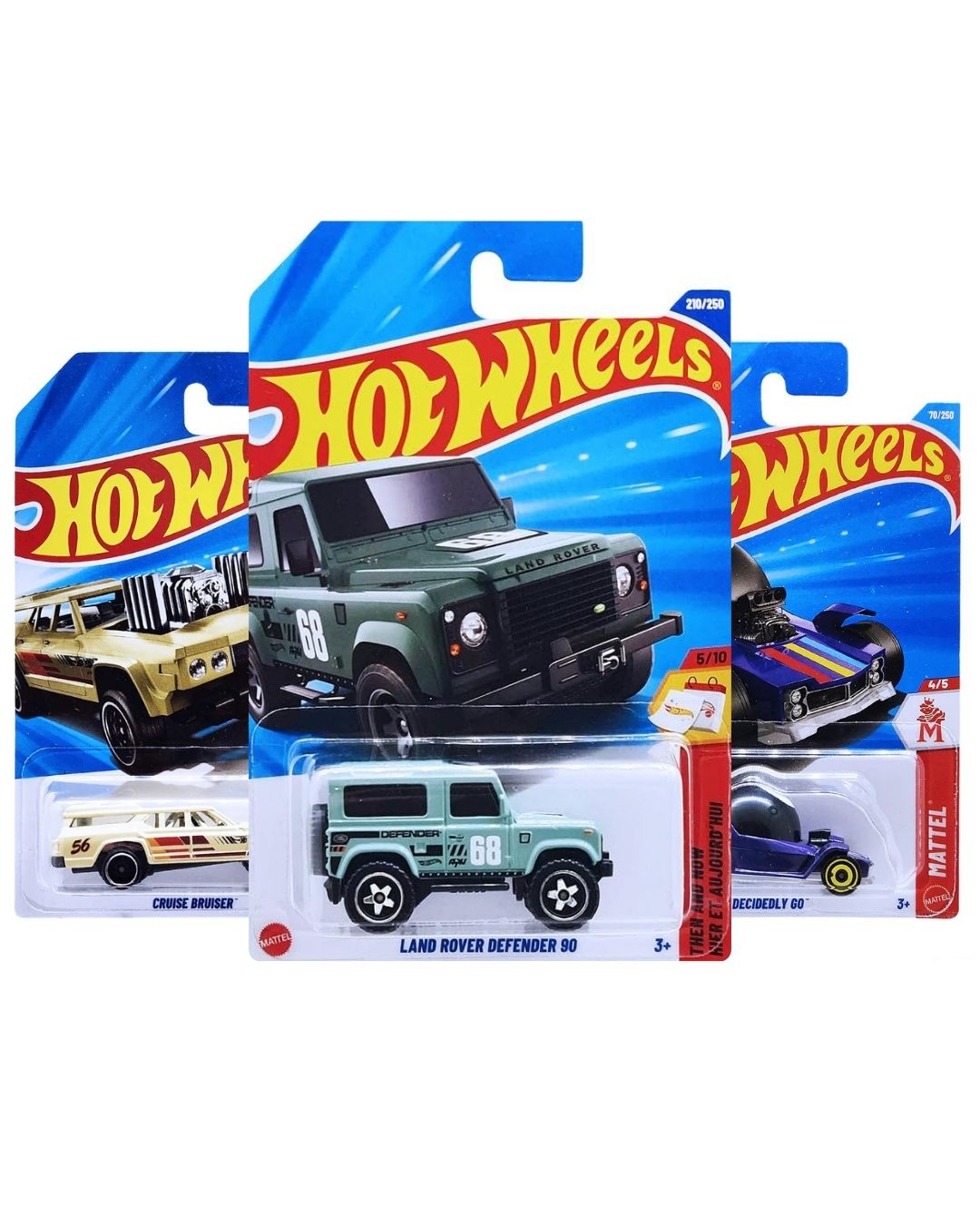 Hot Wheels 3 Pack Diecast Cars | Defender 90 · Cruise Bruiser · Decidedly Go