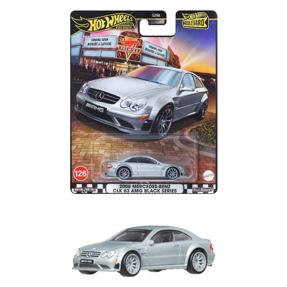 Hot Wheels Boulevard Mercedes Benz CLK 63 AMG Black Series – Premium 1:64 Scale Sports Car (Silver, Metal Body & Real Riders Tires)