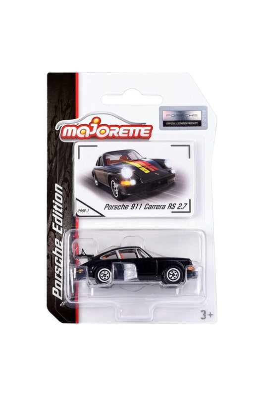 Majorette Porsche 911 Carrera RS 2.7 Die-Cast Model Car, Black with Racing Stripes, 3+ Years