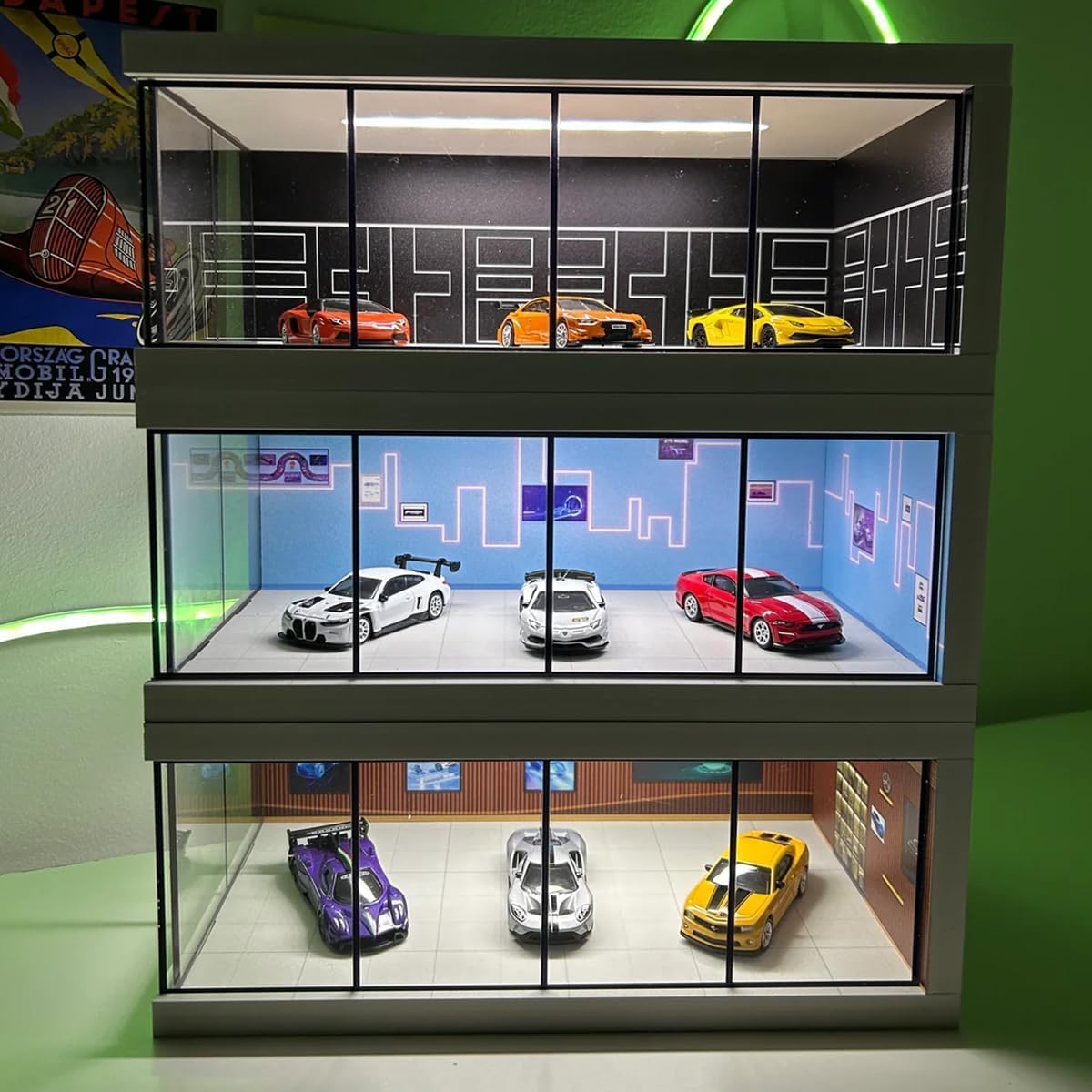 Premium LED Diecast Car Garage Display Case (1:64 Scale) | Acrylic Showcase Box for Mini Car Collection