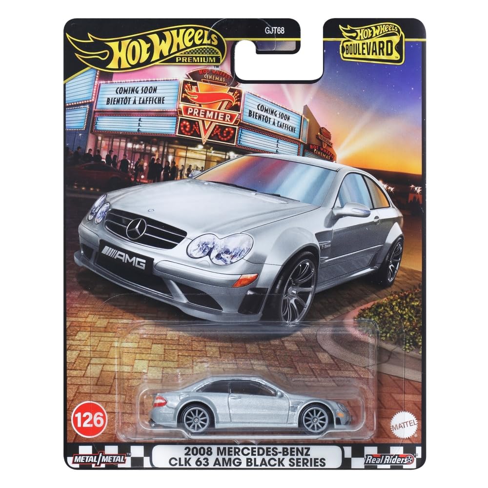Hot Wheels Boulevard Mercedes Benz CLK 63 AMG Black Series – Premium 1:64 Scale Sports Car (Silver, Metal Body & Real Riders Tires)