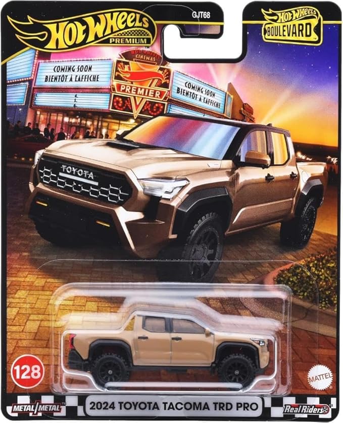 Hot Wheels Boulevard 2024 Toyota Tacoma – Premium 1:64 Scale Sports Car (Braun, Metal Body & Real Riders Tires)