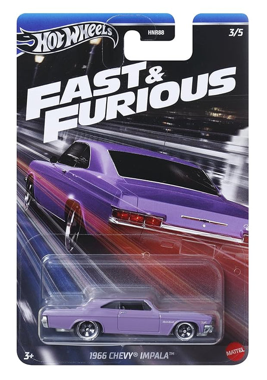 Hot Wheels Fast and Furious Auto 1966 Chevy Impala Die Cast Model 1:64 Scale - Length 7 cm - HRW53