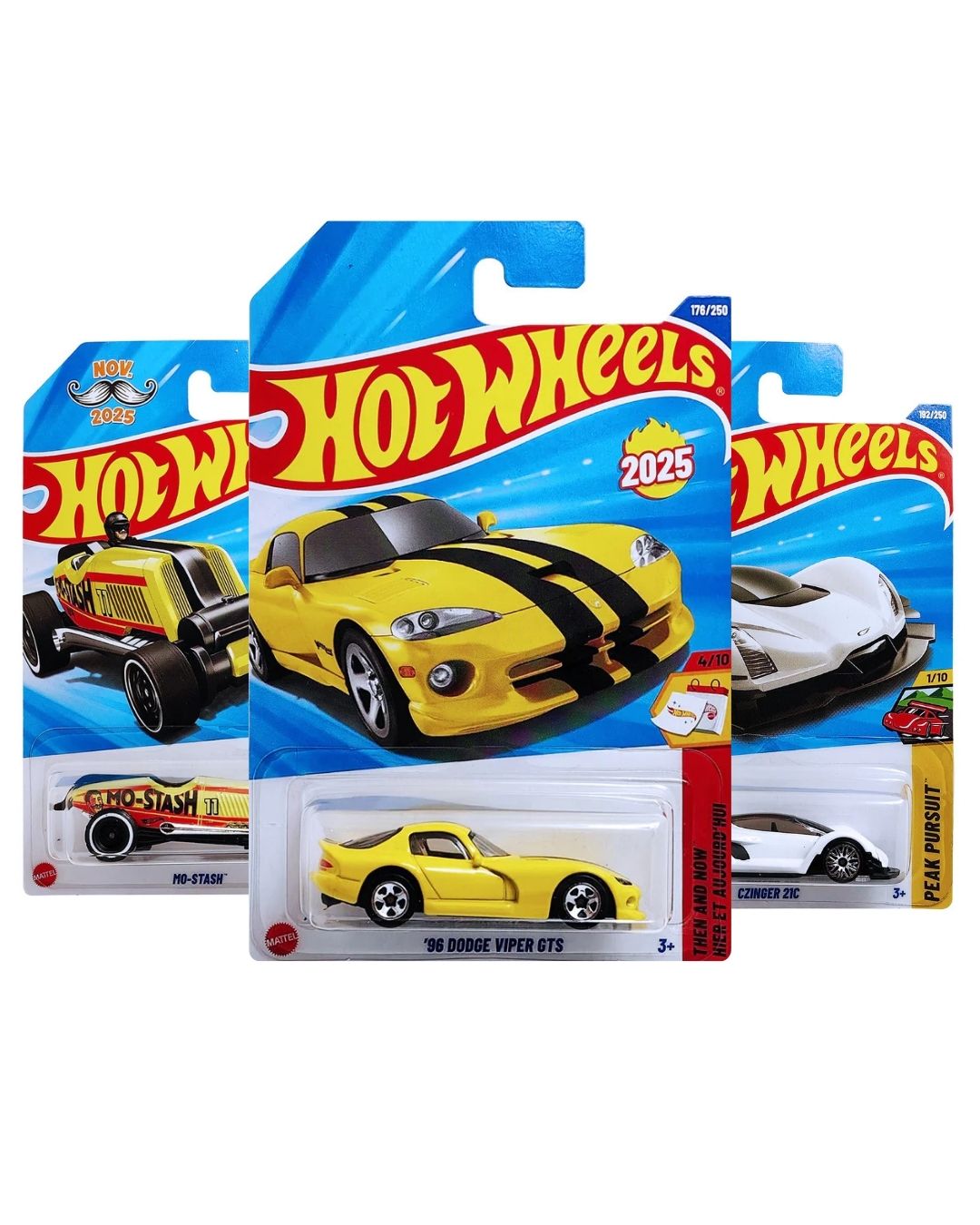 Hot Wheels Pack of 3 – Czinger 21C (White), Mo’Stash (Yellow), and Dodge Viper GTS ’96 (Yellow) | Premium Die-Cast Car Bundle