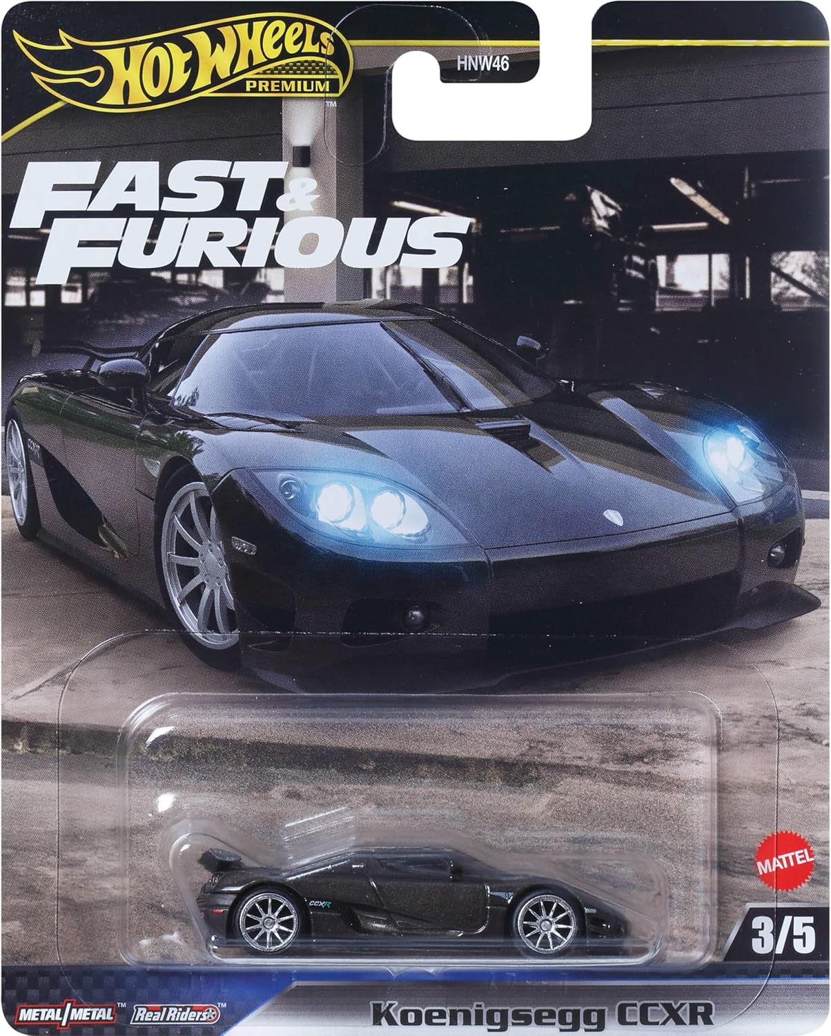 Hot Wheels Premium Fast & Furious 2010 Koenigsegg CCXR – 1:64 Scale Die-Cast Car (Black, Metal Body & Real Riders)