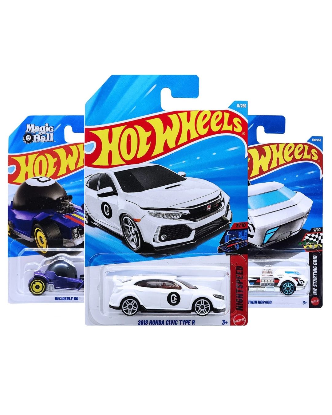 Hot Wheels 3 Car Combo Pack | 2018 Honda Civic Type R, Twin Dorado & Decidedly Go