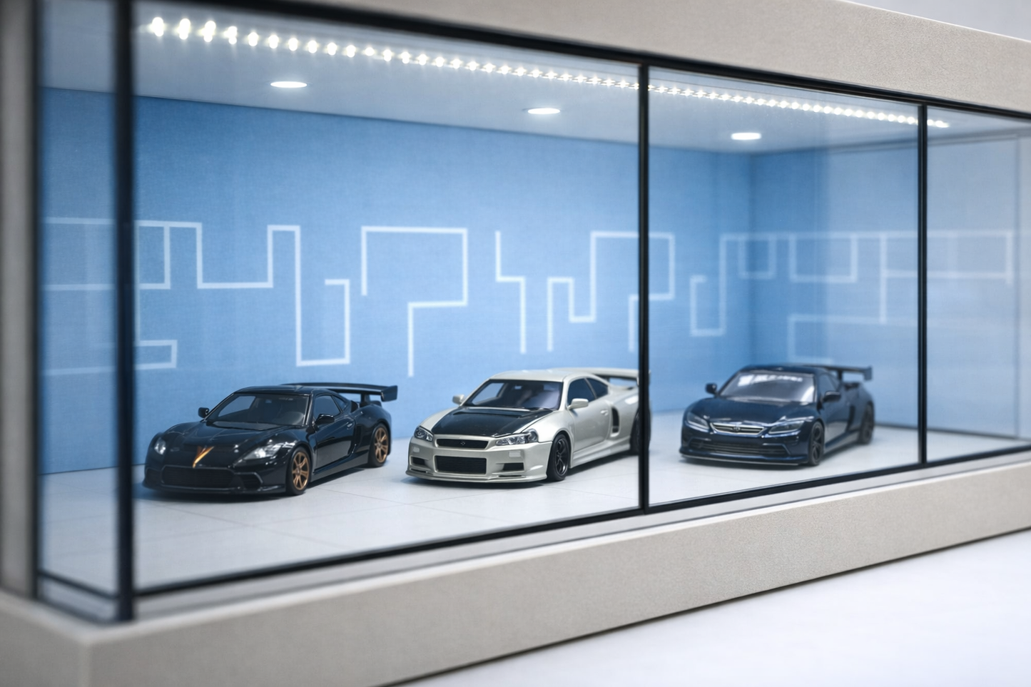 Premium LED Diecast Car Garage Display Case (1:64 Scale) | Acrylic Showcase Box for Mini Car Collection
