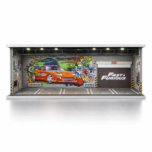 Fast & Furious Street Garage Diorama – LED Display for 1:64 Die-Cast Cars