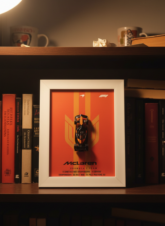 Premium Framed McLaren F1 Car Art – 3D Hot Wheels Display | Formula 1 Collectible for Racing Enthusiasts