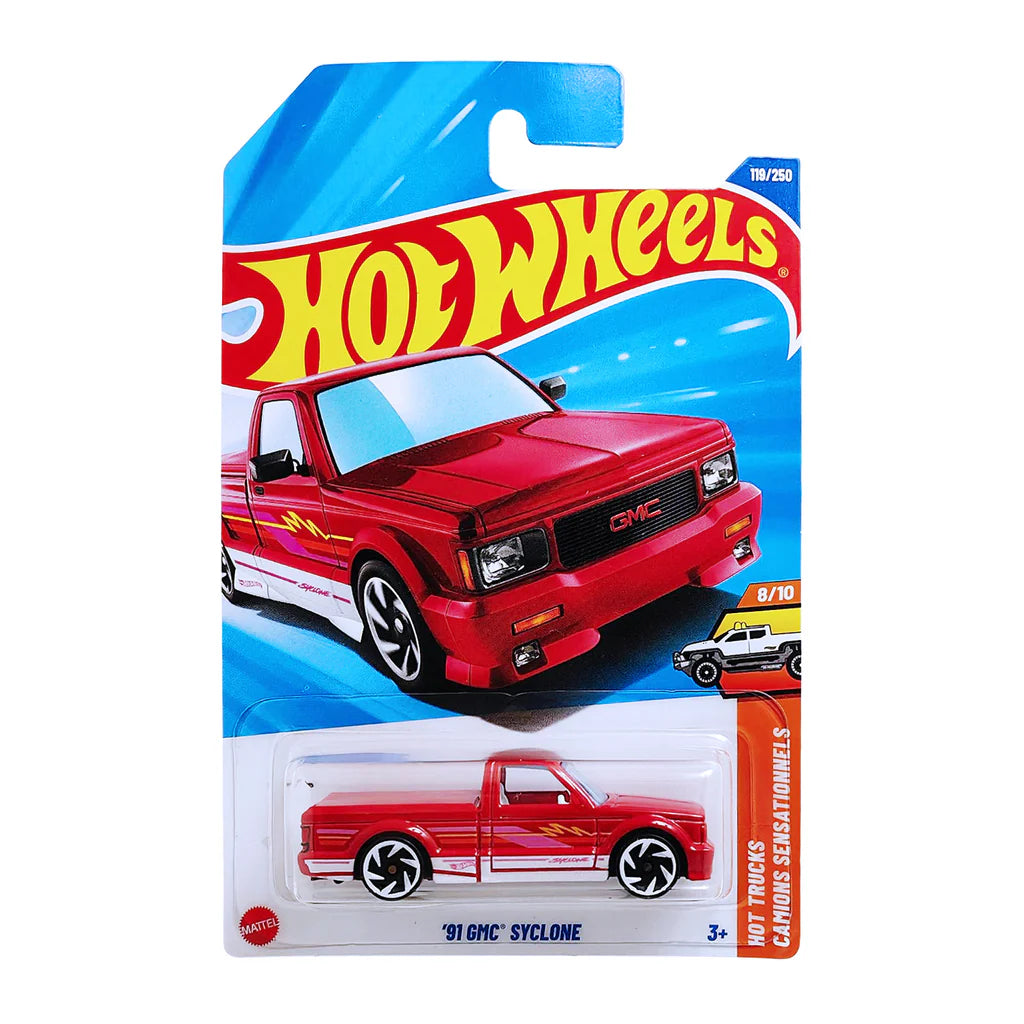 Hot Wheels Pack of 3 – McMurtry Spéirling (Grey), GMC Syclone ’91 (Red), and Kick Kart (Black) | Premium Die-Cast Car Bundle