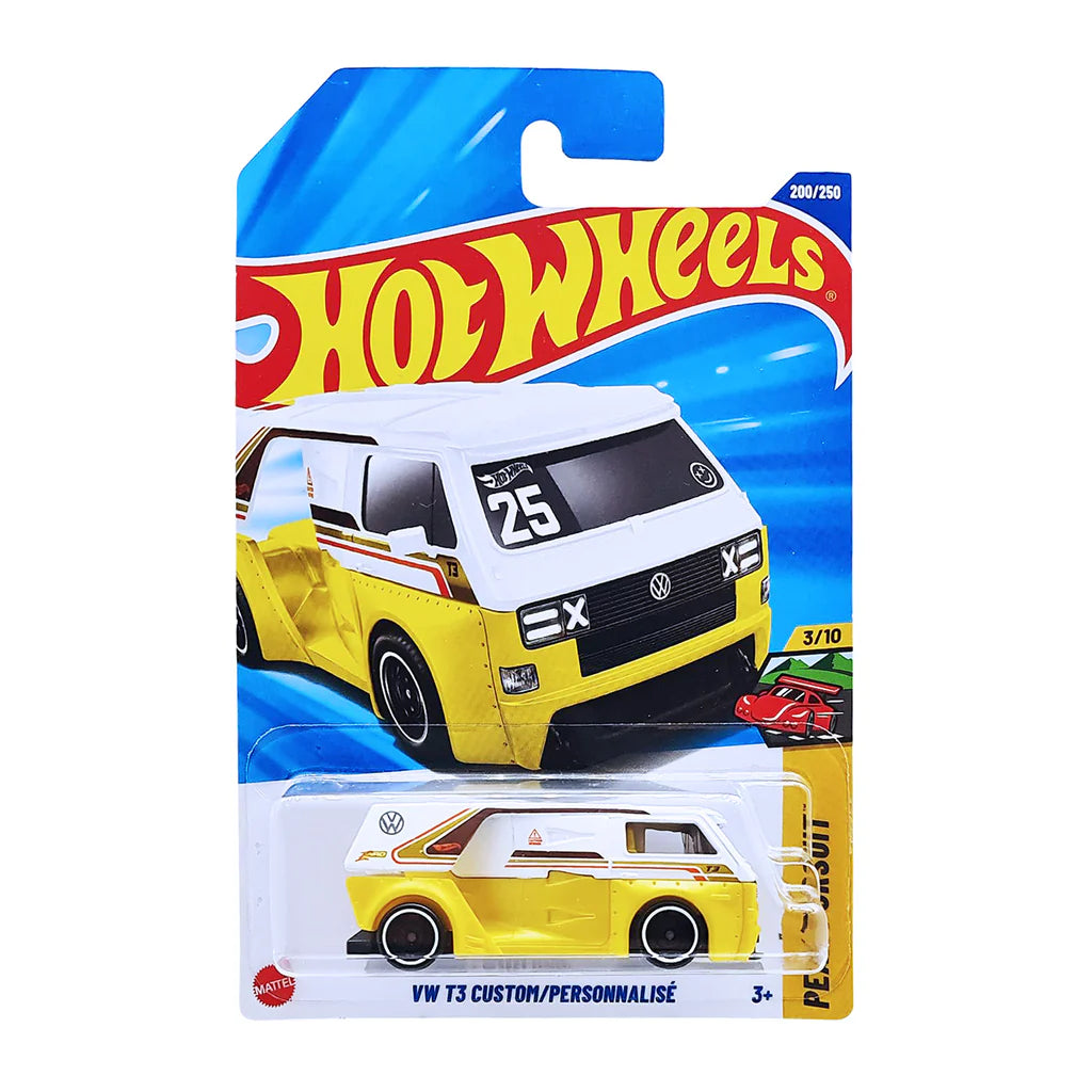 Hot Wheels Pack of 3 – Peak Pursuit, VW T3 Custom (White/Yellow), Renault Espace F1 (Black/Yellow), and Hot WheeNGS (Yellow) | Exclusive Die-Cast Bundle