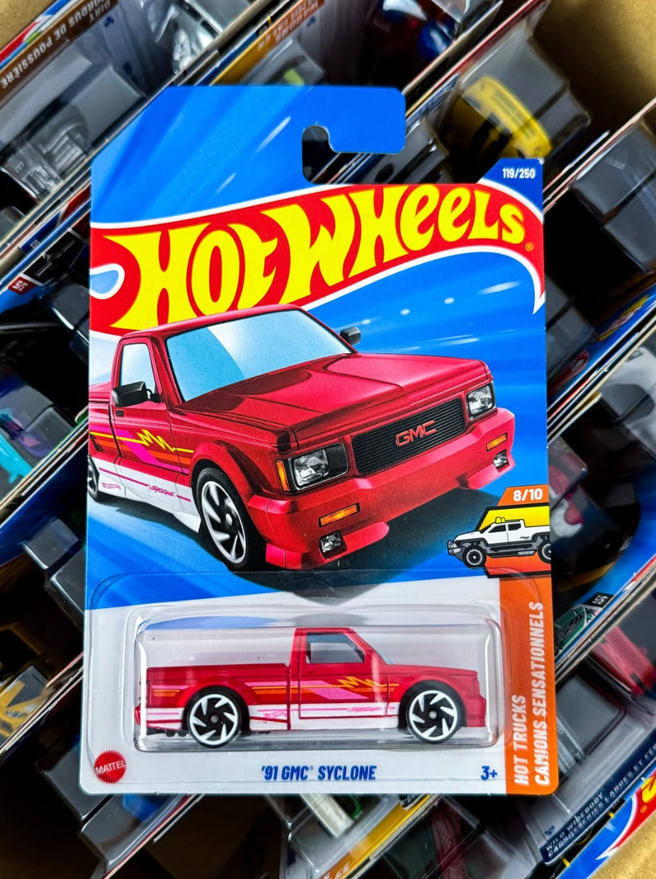 itysoles_new_pick_1Hot Wheels 2025 ’91 GMC Syclone P Case (119/250) | 1:64 Scale Die-Cast Pickup Truck by Mattel