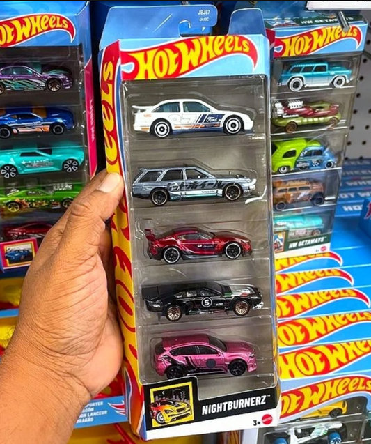 Hot Wheels Nightburnerz Diecast Cars, 5-Pack Collection, 1:64 Scale, Sierra, Maxima, Supra, Veloce, WRX