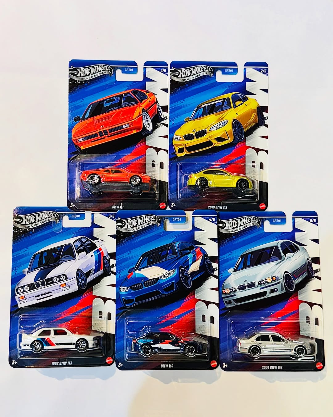 Hot Wheels Silver Series BMW Set of 5 – Imported 1:64 Scale Die-Cast Cars | BMW M1, BMW M2 (2016), BMW M3 (1992), BMW M4, BMW M5 (2001)