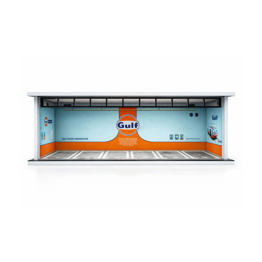 Gulf Racing Garage Diorama Display – Premium 1:64 Scale Diecast Car Showcase