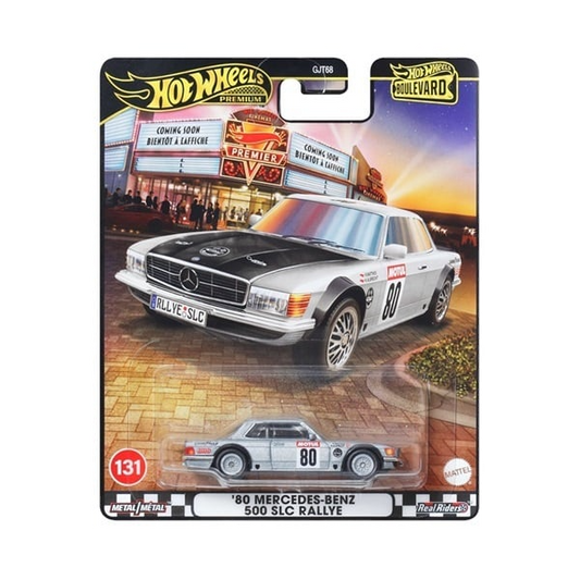 Hot Wheels Premium Boulevard ’80 Mercedes-Benz 500 SLC Rallye – 1:64 Die-Cast Car (Metal/Metal, Real Riders)
