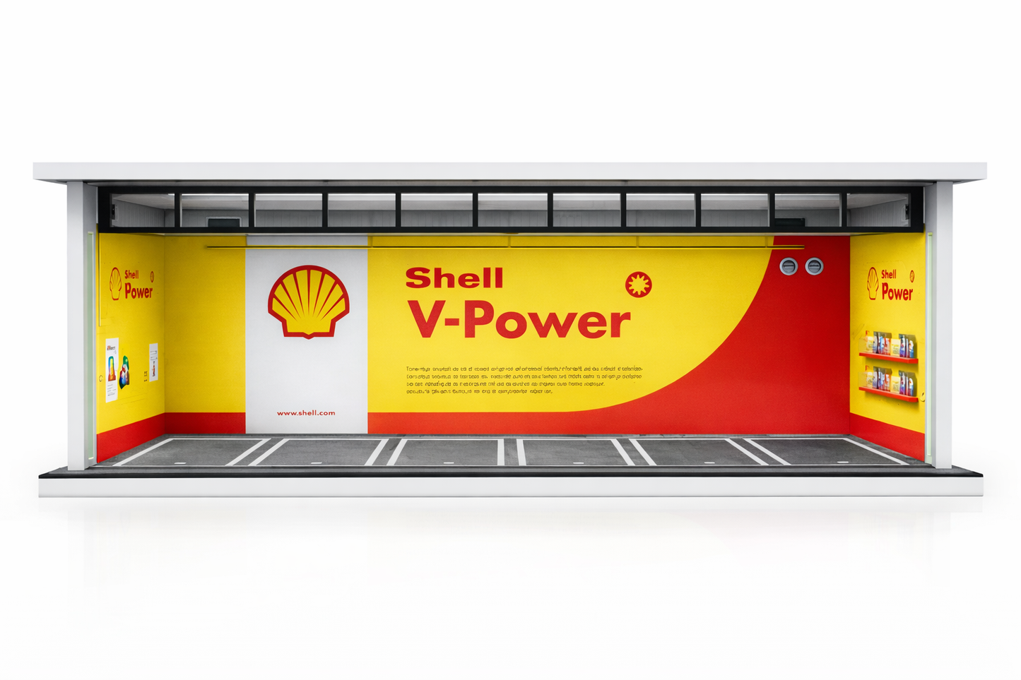 V-Power Racing Garage Diorama Display – Premium 1:64 Scale Diecast Car Showcase