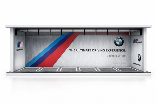 M Performance Racing Garage Diorama Display – Premium 1:64 Scale Diecast Car Showcase