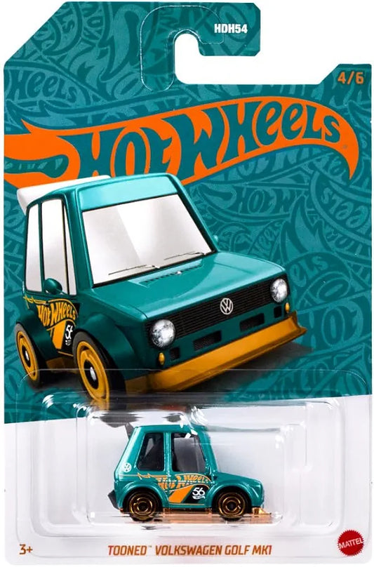 Hot Wheels 1:64 Scale Die-Cast Vehicle TOONED Volkswagen Golf MK1 with Turquoise- & Copper-Colored Deco to Celebrate HW 56th Anniversary