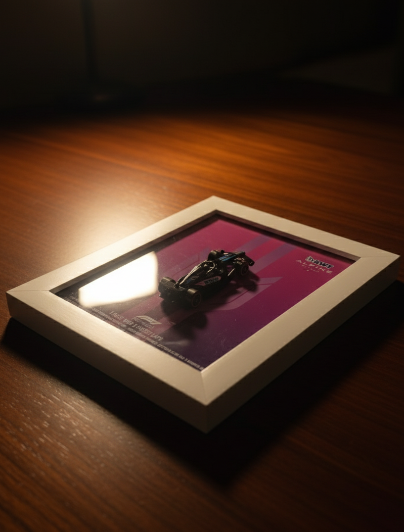 Hot Wheels BWT Alpine F1 Team Car Framed Display – A524 1:64 Scale Die-Cast Collectible | Official Formula 1 Memorabilia for Fans