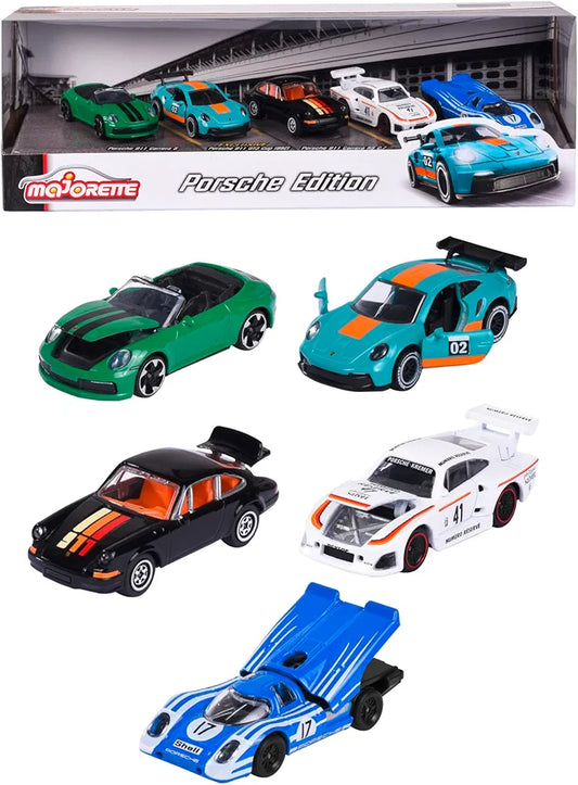 Majorette Porsche Edition Die-Cast Cars Collection Set, 5 Vehicles, Racing Models