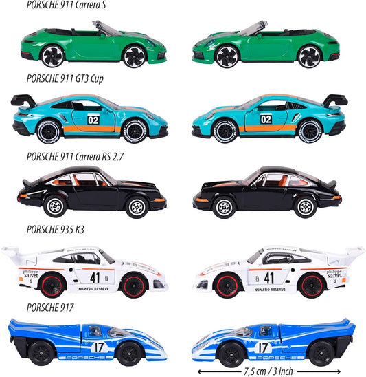 Majorette Porsche Edition Die-Cast Cars Collection Set, 5 Vehicles, Racing Models
