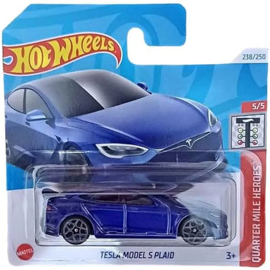 Hot Wheels Tesla Model S Plaid Quarter Mile Heroes Ages 3 and Up by Small CLAP (Blue)