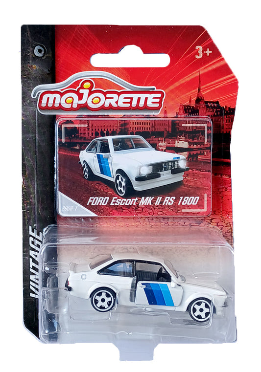 Majorette Vintage Ford Escort MK II RS 1800 - White / Blue - 2025 Card