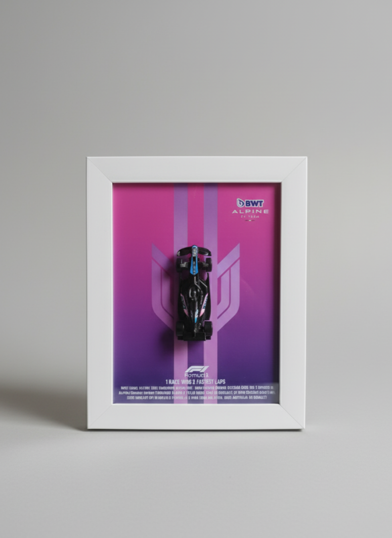 Hot Wheels BWT Alpine F1 Team Car Framed Display – A524 1:64 Scale Die-Cast Collectible | Official Formula 1 Memorabilia for Fans