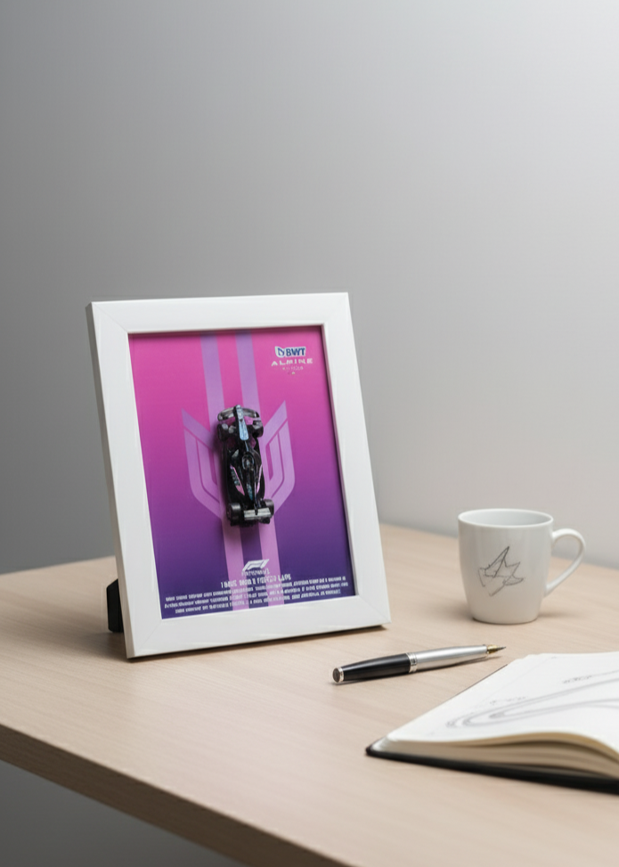 Hot Wheels BWT Alpine F1 Team Car Framed Display – A524 1:64 Scale Die-Cast Collectible | Official Formula 1 Memorabilia for Fans