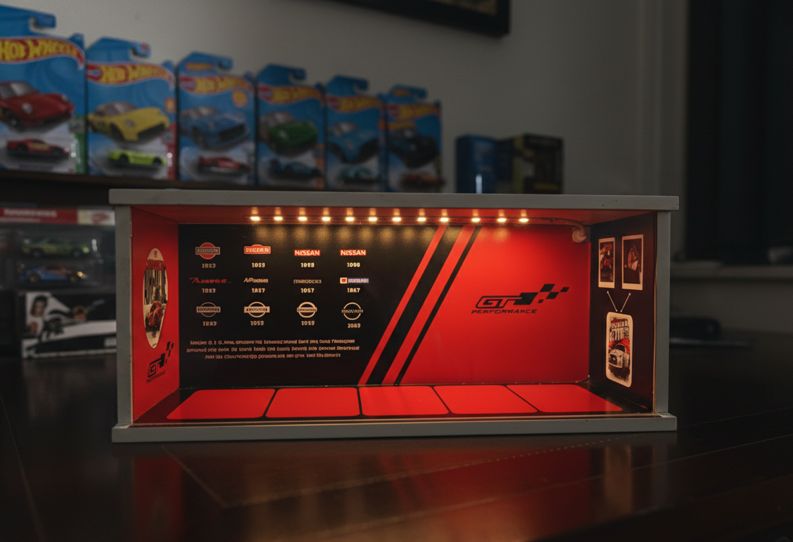 Premium Hot Wheels Garage Display Case – 1/64 Diecast Showroom Storage with LED Lighting